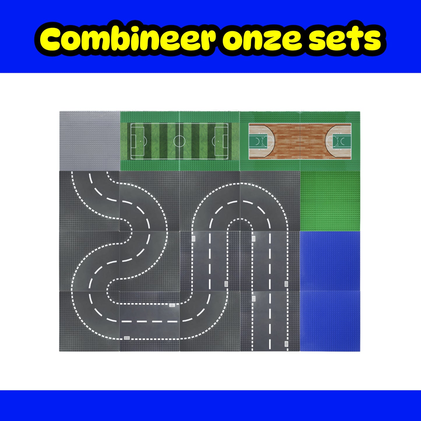 Skibby wegplaten set geschikt voor LEGO - city stenen 32 x 32 noppen - bouwplaten set - weg - city wegplaat 60304 - 6 stuks