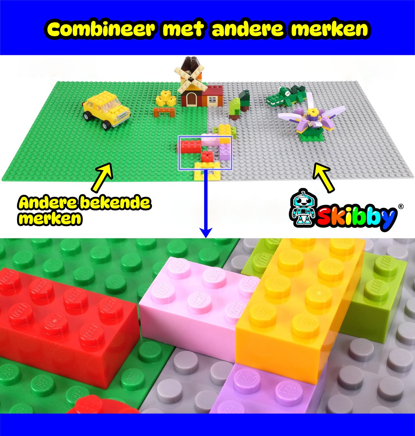 Skibby wegplaten set geschikt voor LEGO - city stenen 32 x 32 noppen - bouwplaten set - weg - city wegplaat 60304 - 6 stuks