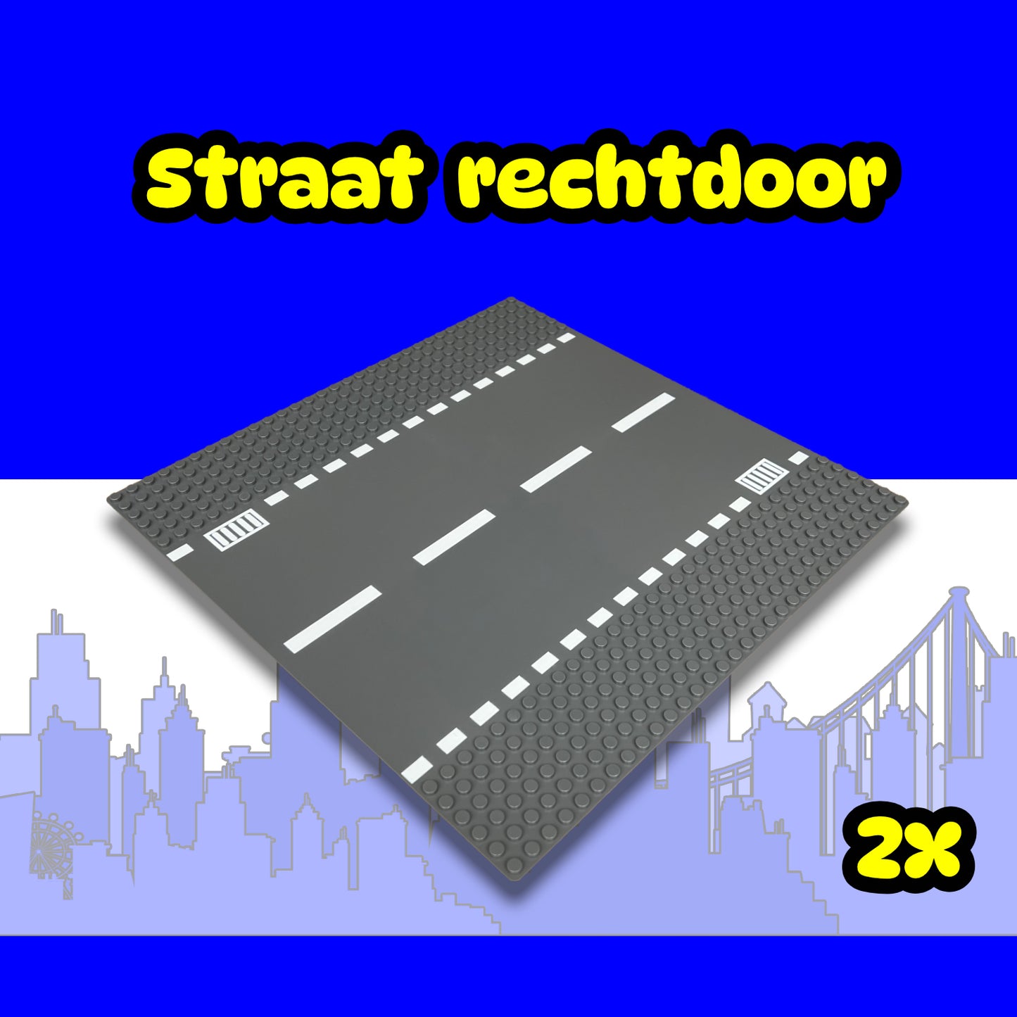 Skibby wegplaten set geschikt voor LEGO - city stenen 32 x 32 noppen - bouwplaten set - weg - city wegplaat 60304 - 6 stuks