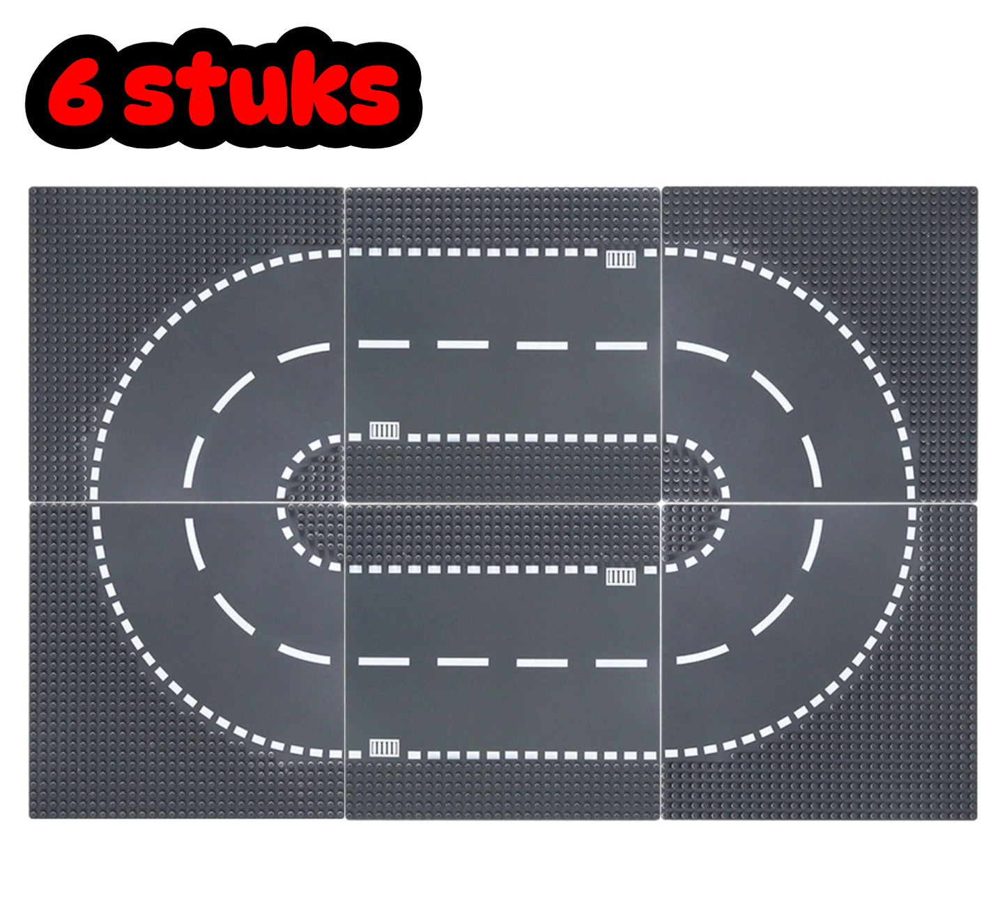 Skibby wegplaten set geschikt voor LEGO - city stenen 32 x 32 noppen - bouwplaten set - weg - city wegplaat 60304 - 6 stuks