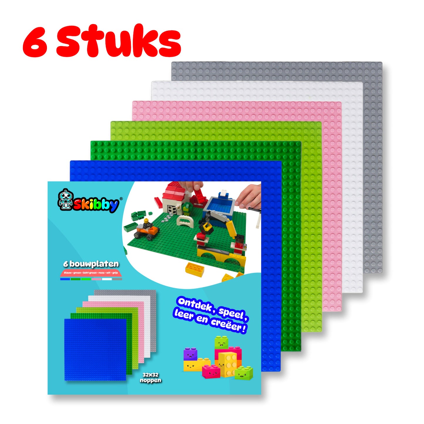 Skibby bouwplaat set geschikt voor LEGO - city stenen 32 x 32 noppen - grondplaat - 6 stuks